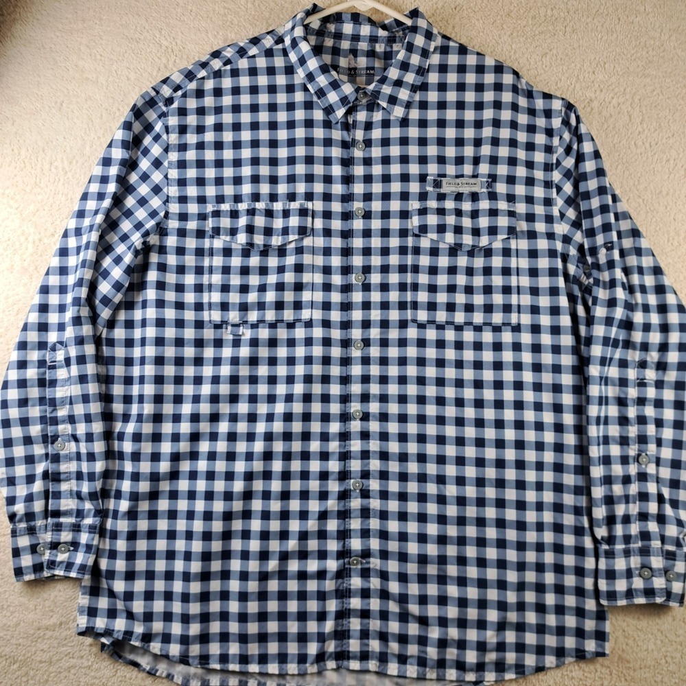 Field & Stream Fishing Shirt Mens Size XXL 2XL Vented Blue Check